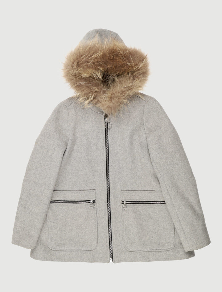 Manteau Droit Avec Capuche Fourrure Gris - Taille S/36
