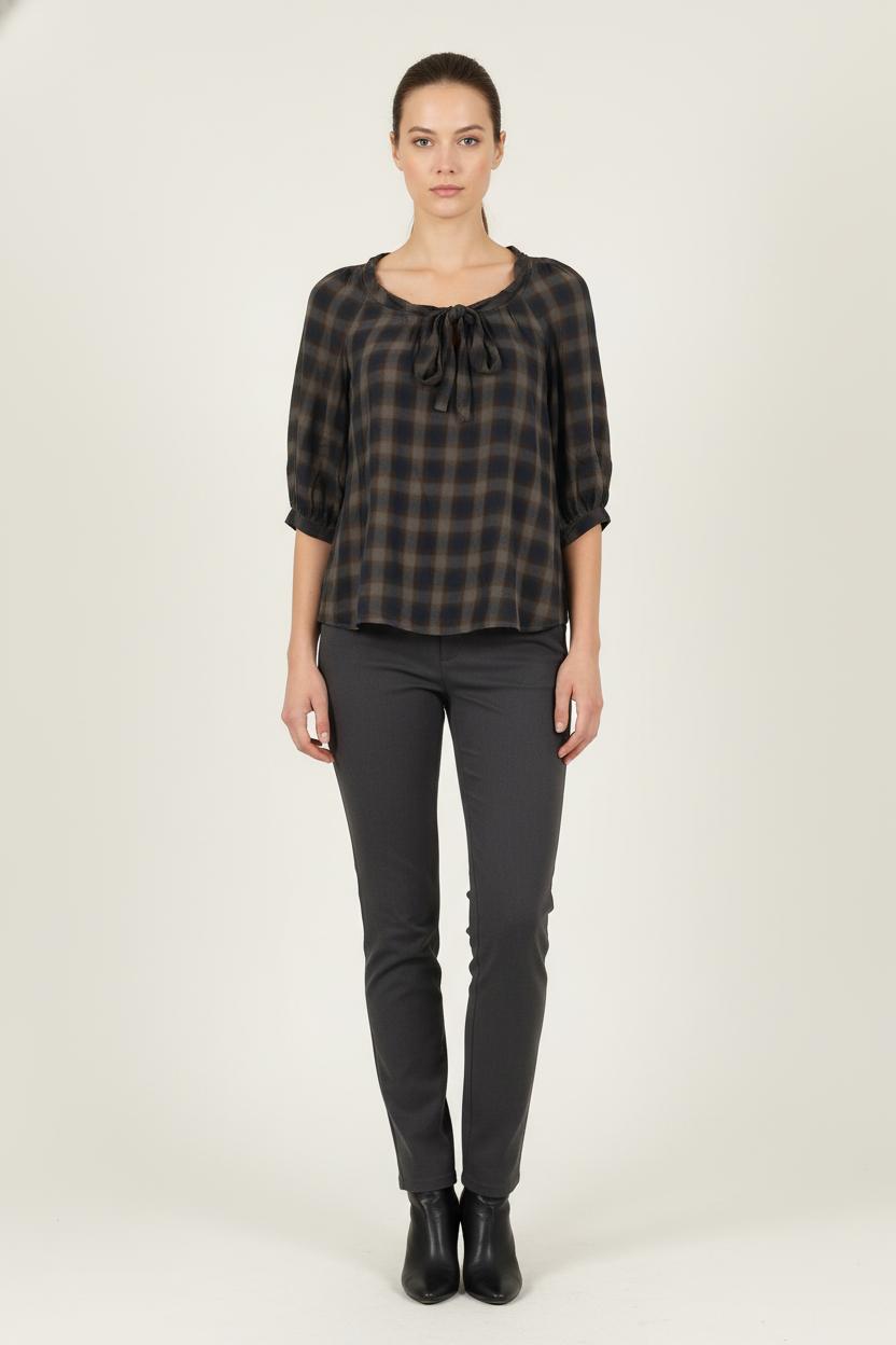 Blouse Carreaux Marron et Bleu - Taille M/38 de la marque Comptoir des Cotonniers | PARAD57020 - Vendu par Paradigme - Image 1