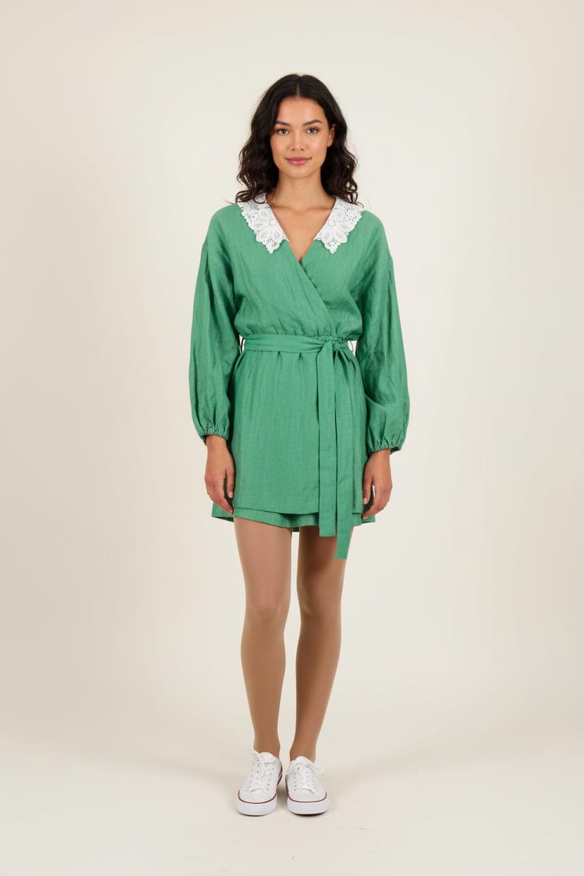 Robe portefeuille verte et blanche - Taille M/38 de la marque Maje | PARAD68765 - Vendu par Paradigme - Image 1