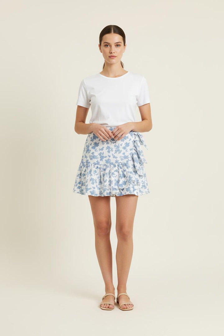 Jupe Portefeuille Blanche et Bleue - Taille L/40 de la marque Claudie Pierlot | PARAD75859 - Vendu par Paradigme - Image 1