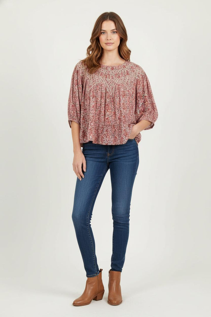 Blouse Fleurie Bordeaux et Beige - Taille M/38 de la marque ba&sh | PARAD78911 - Vendu par Paradigme - Image 1