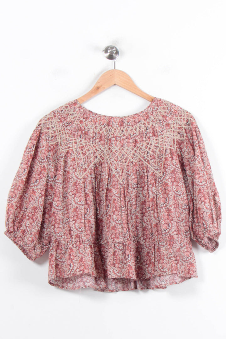 Blouse Fleurie Bordeaux et Beige - Taille M/38 de la marque ba&sh | PARAD78911 - Vendu par Paradigme - Image 2