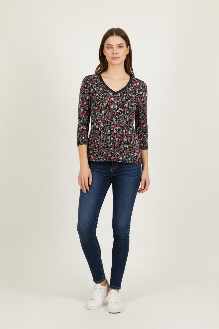Blouse Noire et Rouge Fleurie - Taille XXL/44 de la marque One Step | PARAD78954 - Vendu par Paradigme - Image 1