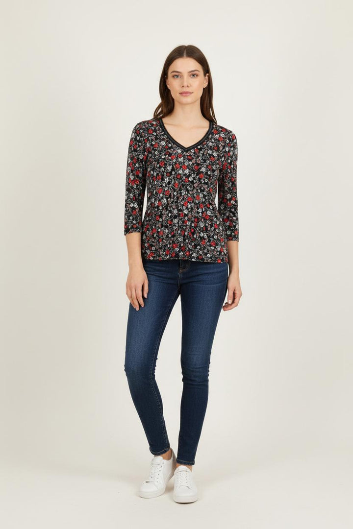Blouse Noire et Rouge Fleurie - Taille XXL/44 de la marque One Step | PARAD78954 - Vendu par Paradigme - Image 1