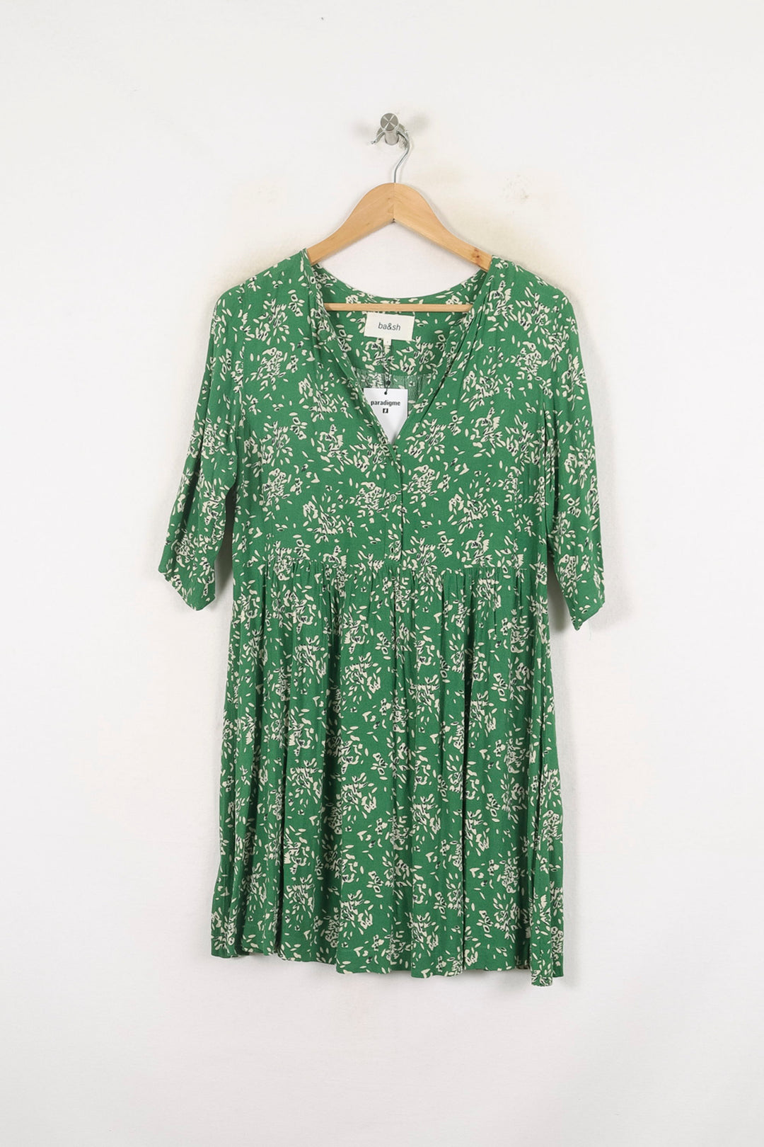 Robe Fleurie Verte et Blanche - Taille S/36 de la marque ba&sh | PARAD80204 - Vendu par Paradigme - Image 2