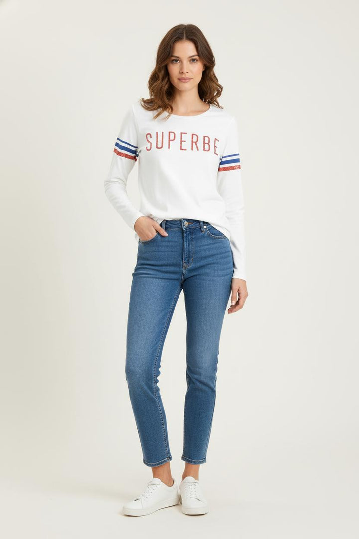 Tee-shirt manches longues blanc - Taille L/40 de la marque IKKS | PARAD81187 - Vendu par Paradigme - Image 1