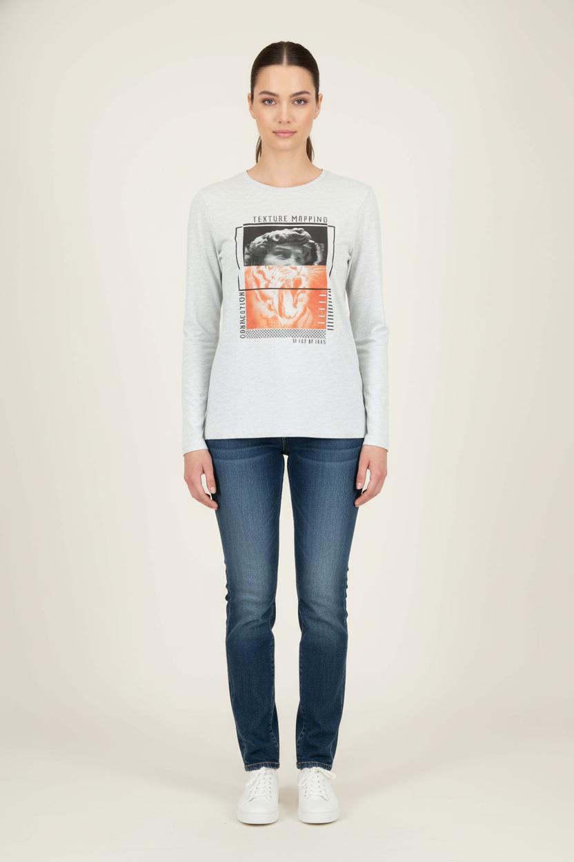 Tee Shirt Manches Longues Gris - Taille S/36 de la marque IKKS | PARAD81299 - Vendu par Paradigme - Image 1