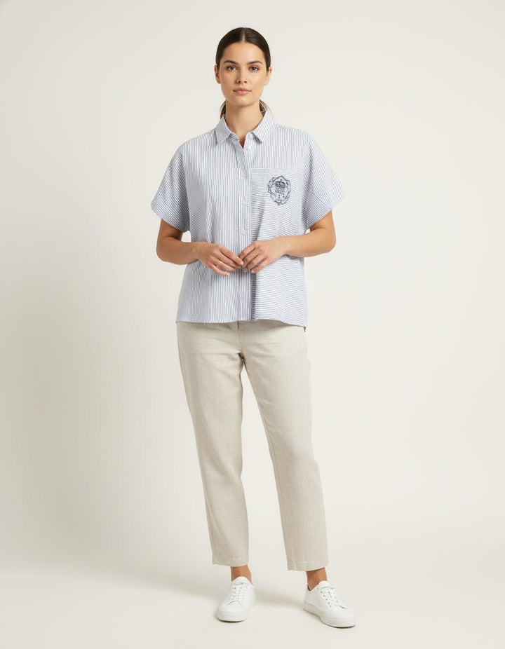 Chemise Courte Rayée Bleue et Blanche - Taille M/38 de la marque IKKS | PARAD81705 - Vendu par Paradigme - Image 1