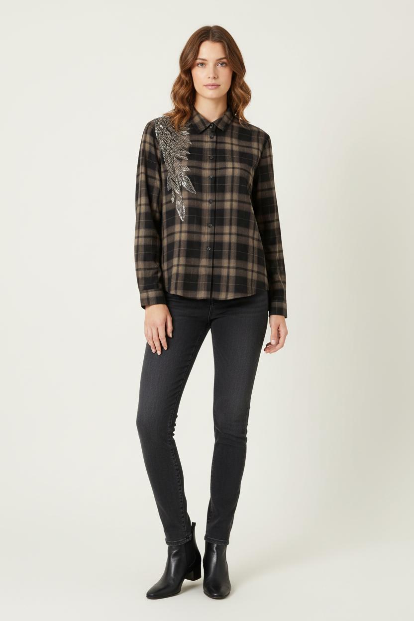 Chemise À Carreaux Marron et Noir - Taille L/40 de la marque IKKS | PARAD81712 - Vendu par Paradigme - Image 1