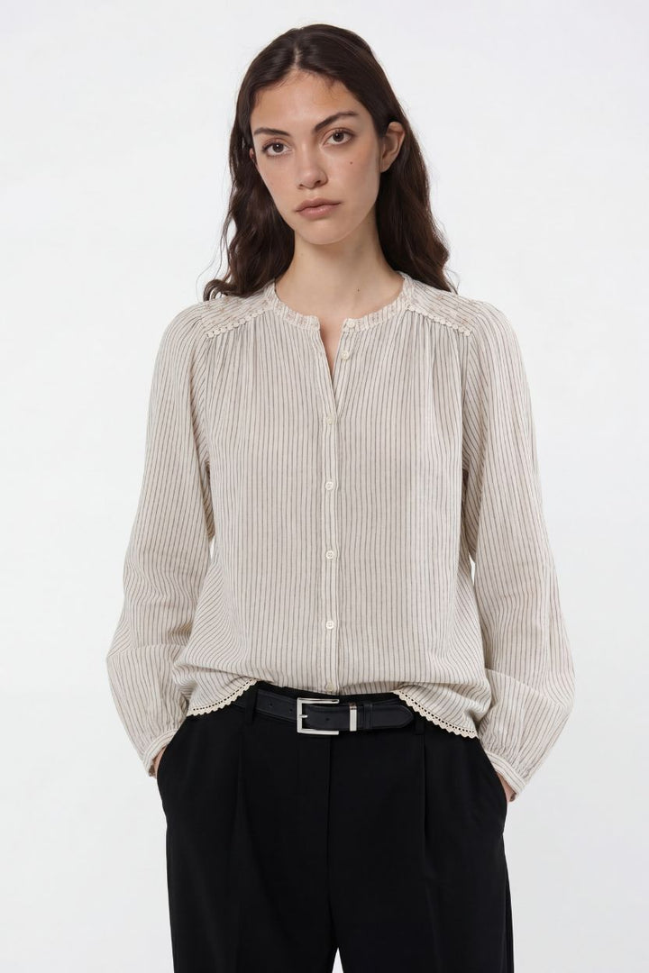 Blouse Rayée Beige et Blanche - Taille XS/34