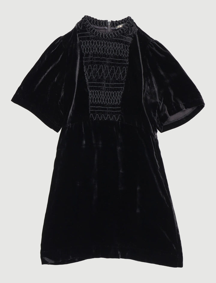 Robe Courte En Velours Avec Smocks - Taille S/36