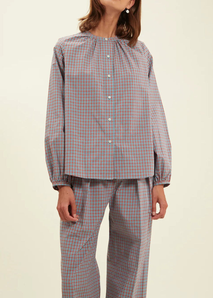 Blouse Joséphine turquoise à carreaux - 36