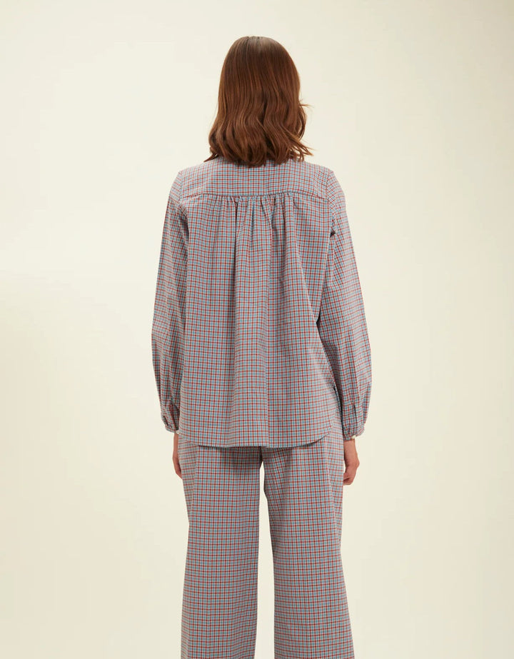 Blouse Joséphine turquoise à carreaux - 36
