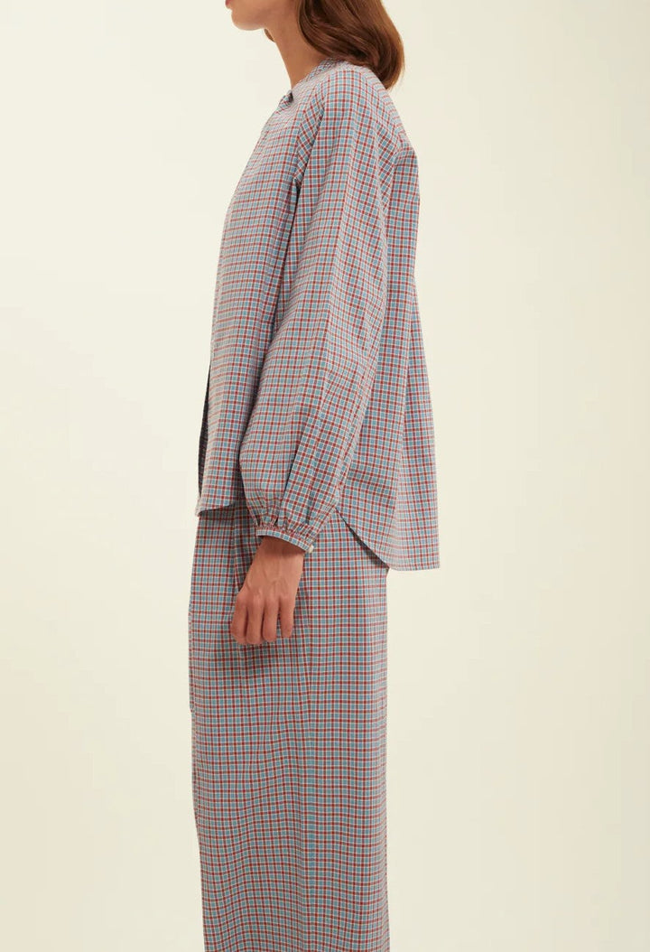 Blouse Joséphine turquoise à carreaux - 36