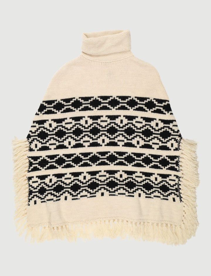 Poncho Ethnique En Maille Jacquar - Taille T.U.