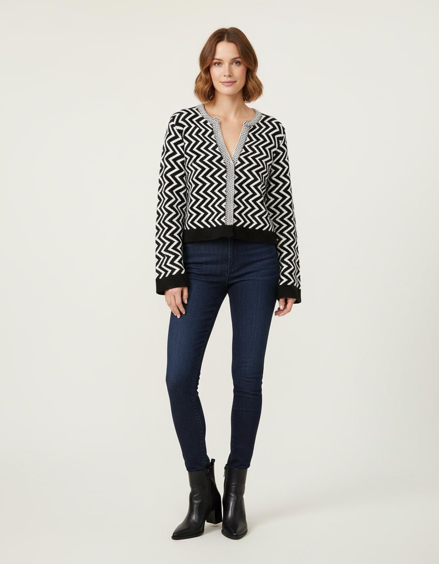 Cardigan Court En Maille Jacquard - Taille M/38