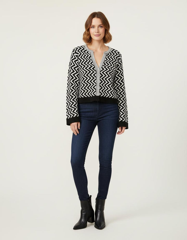 Cardigan Court En Maille Jacquard - Taille M/38