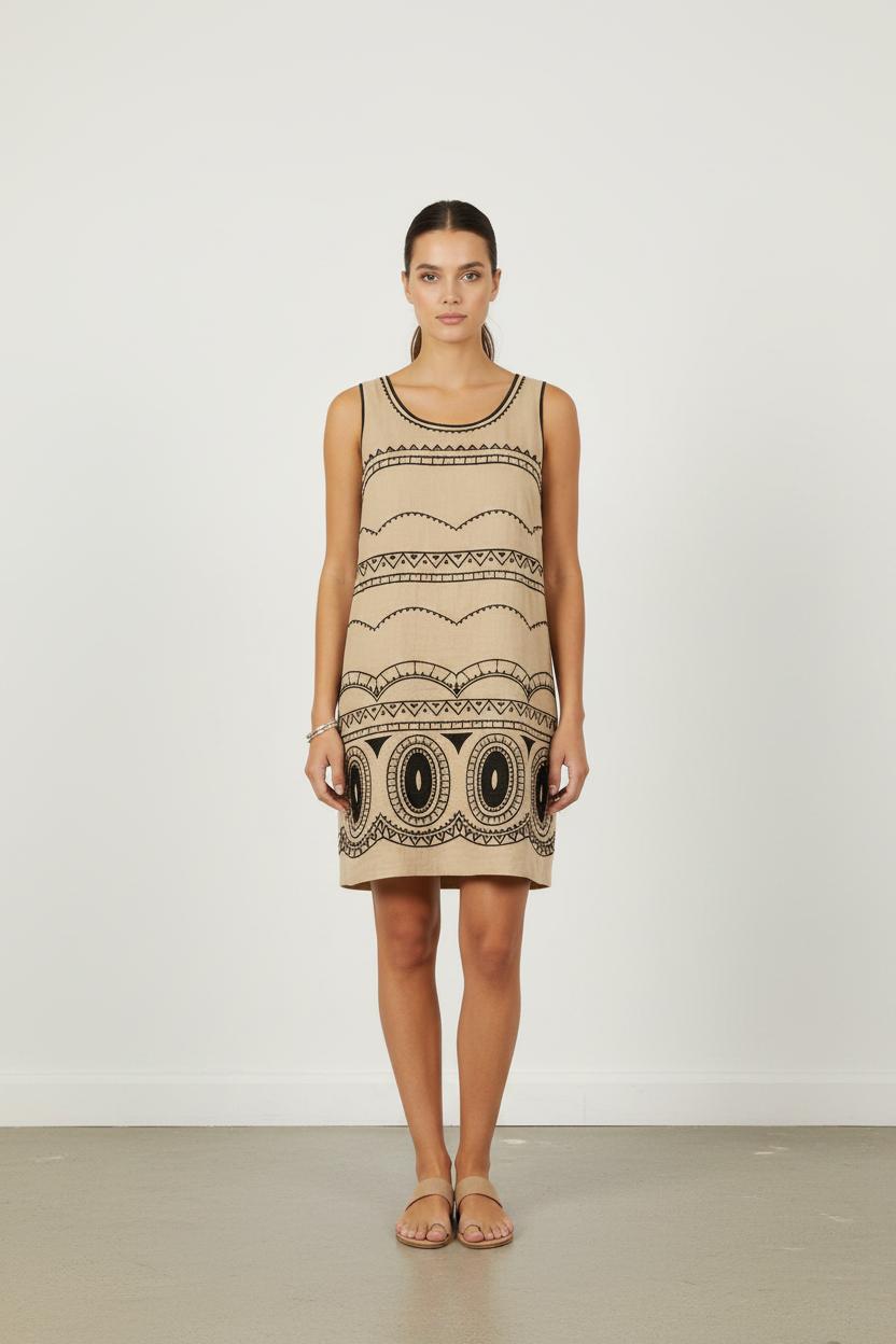 Robe Sans Manches Beige et Noir - Taille XXL/44