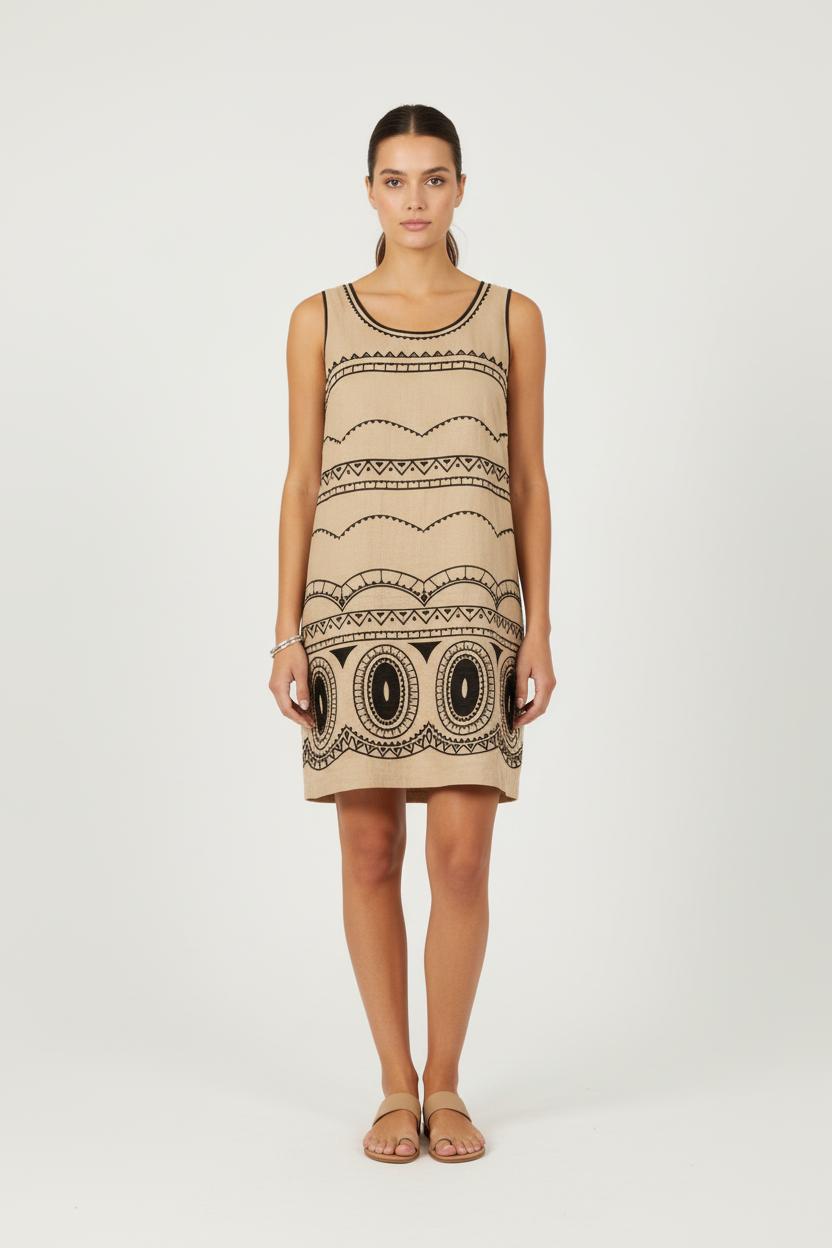 Robe Sans Manches Beige et Noir - Taille XXL/44