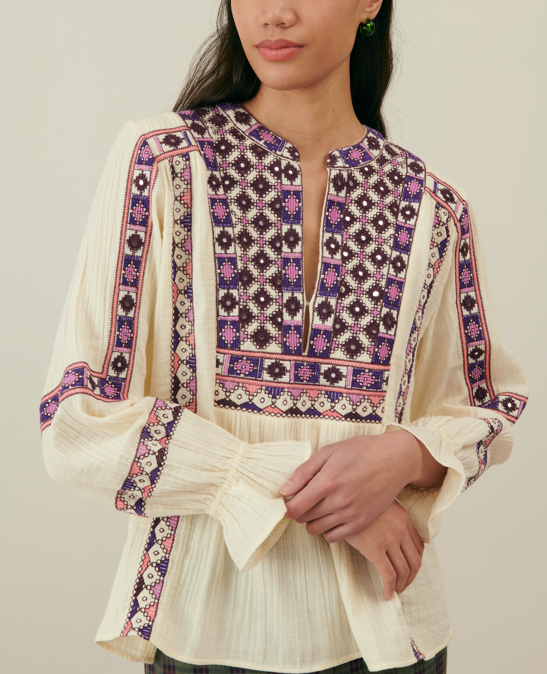 Blouse Écrue et Violette - Taille S/36