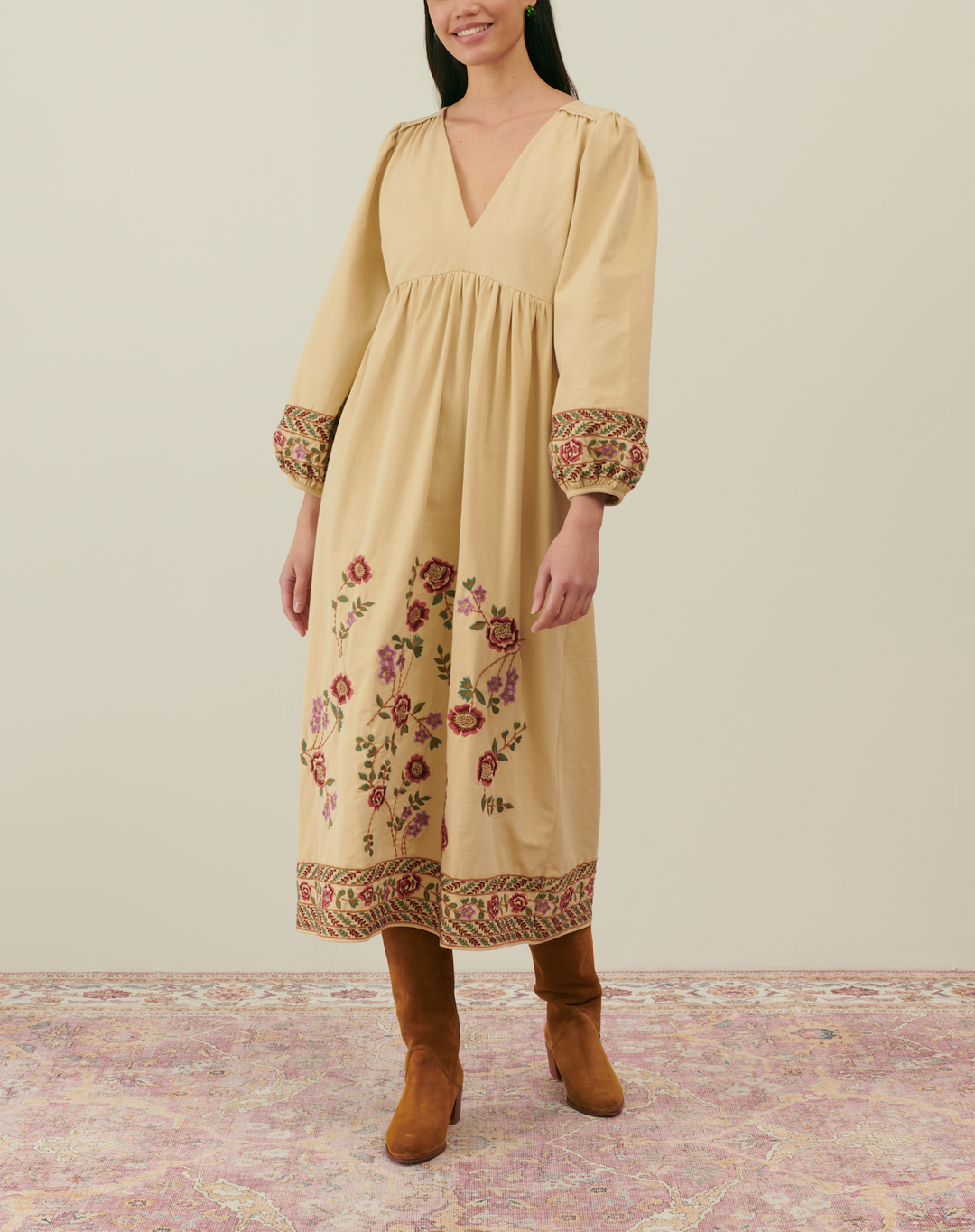 Robe Longue Beige et Rouge - Taille S/36
