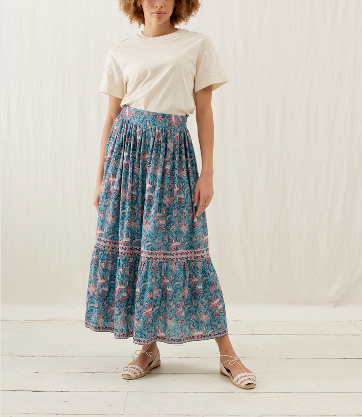 Jupe Longue Bleue et Rose - Taille S/36