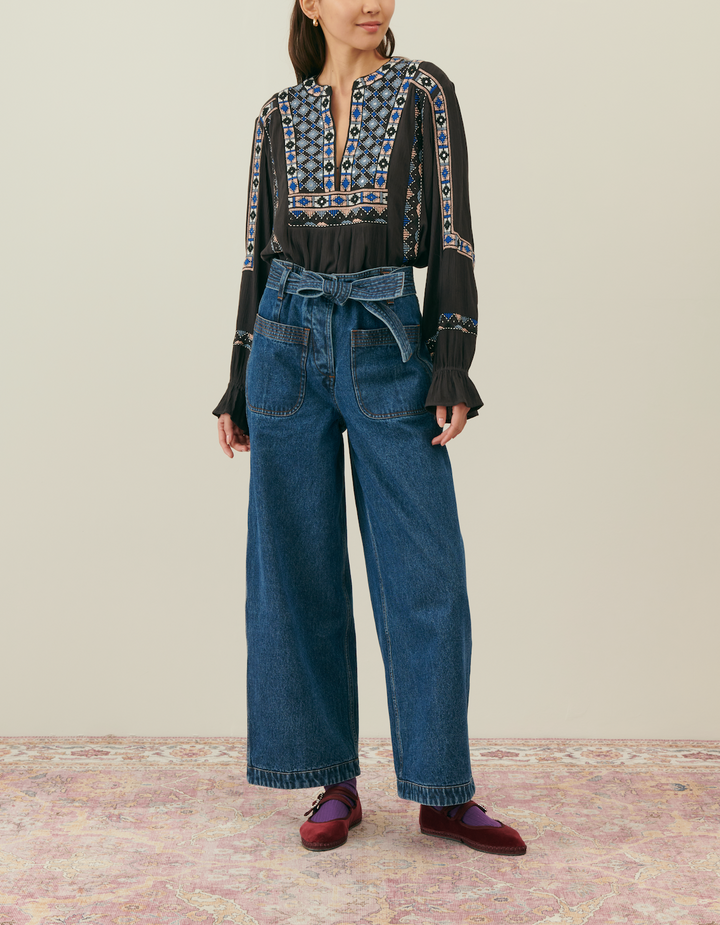 Blouse Noire et Bleue - Taille S/36
