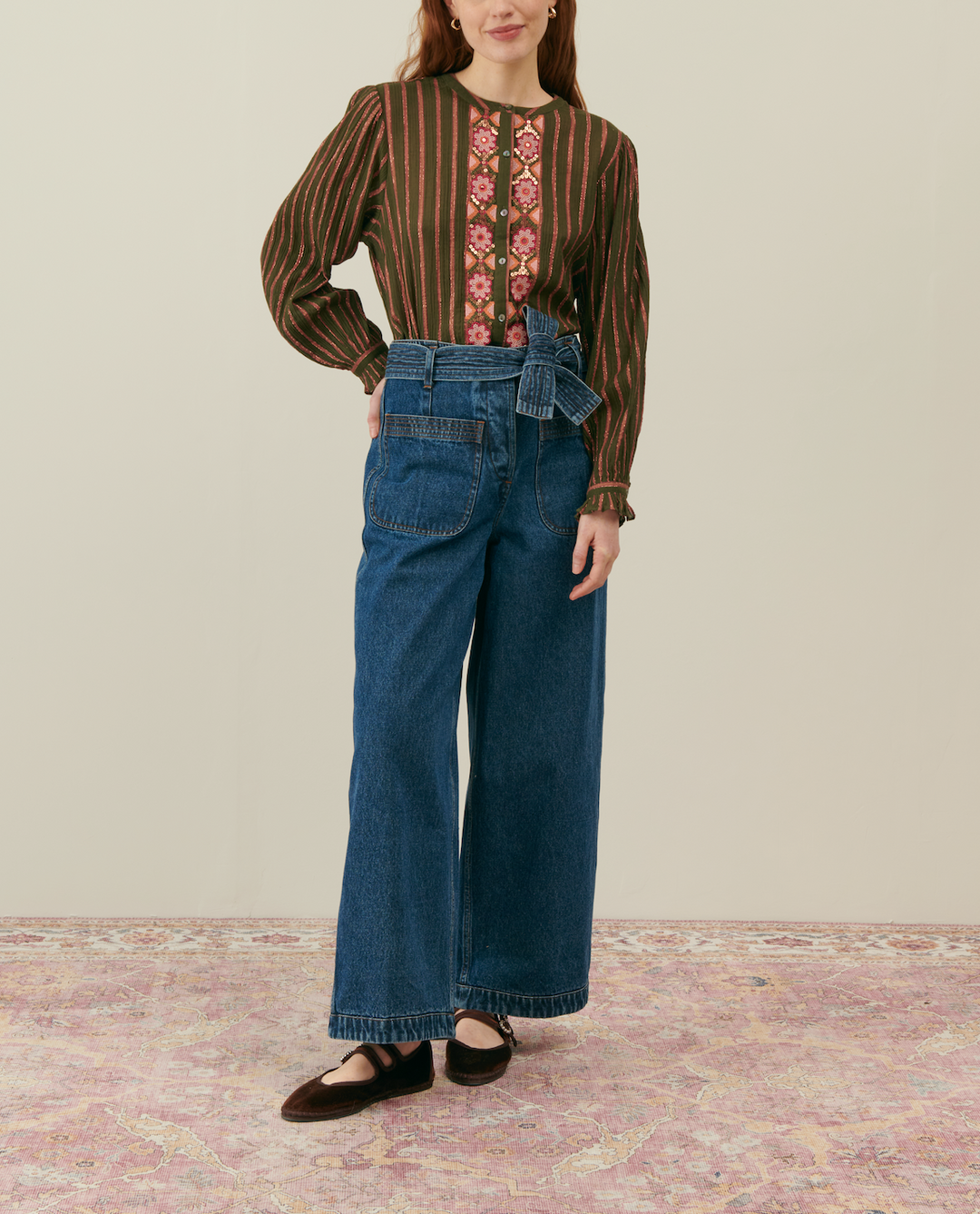 Blouse Marron et Rose - Taille S/36