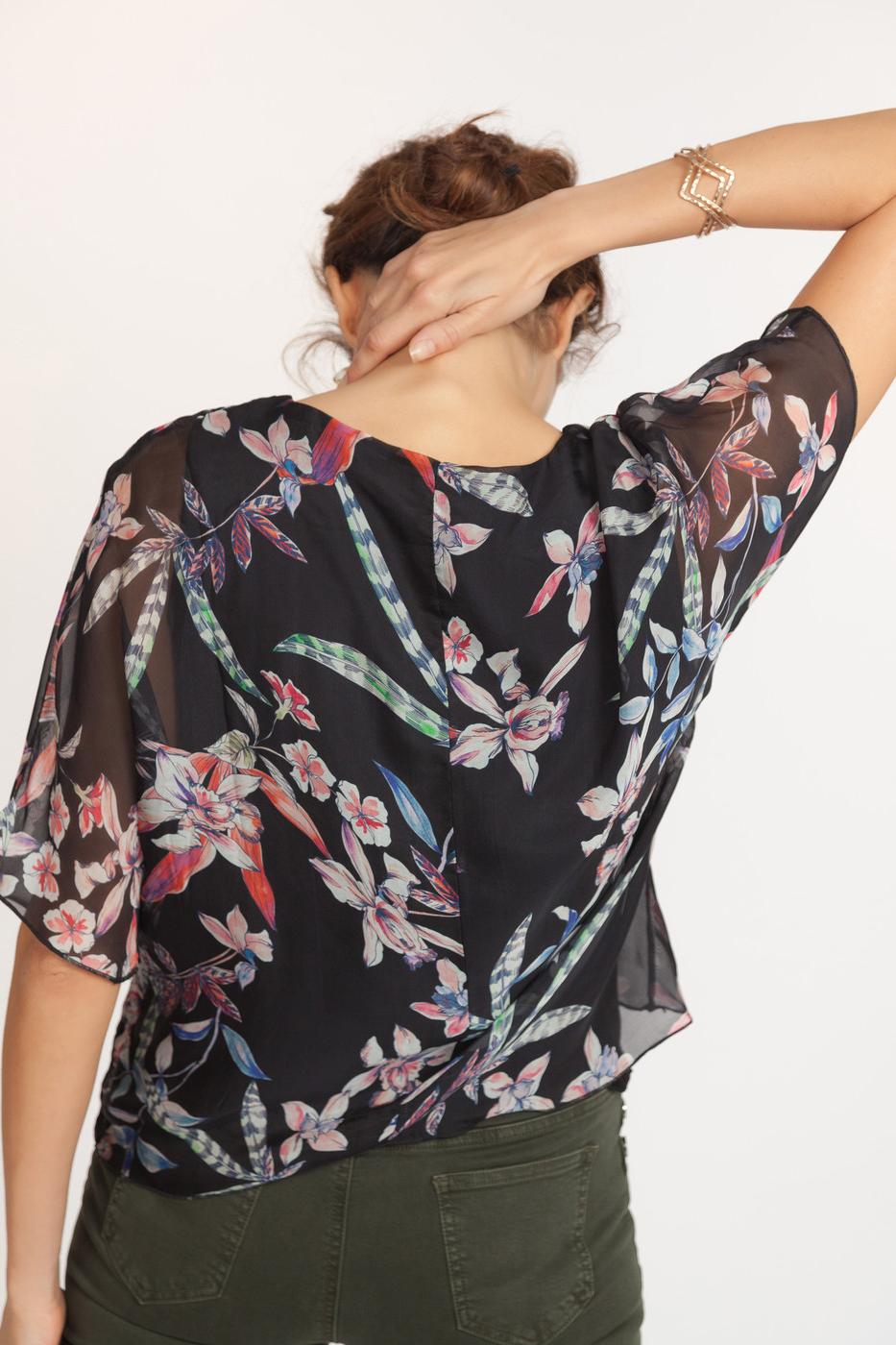 Top in floral printed silk voile - S/36