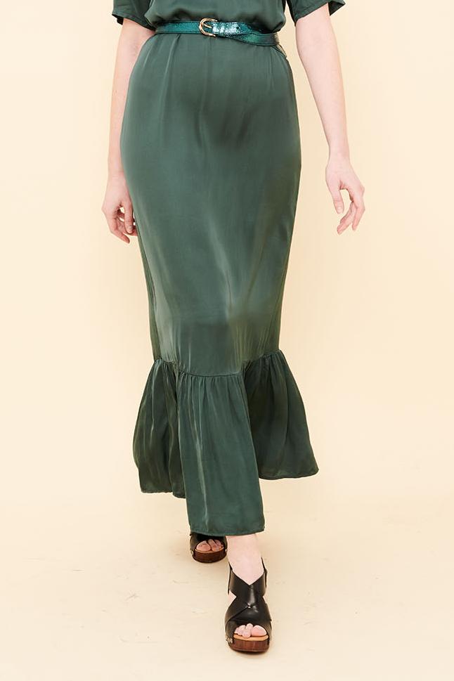 Robe longue en satin vert - Taille S/36