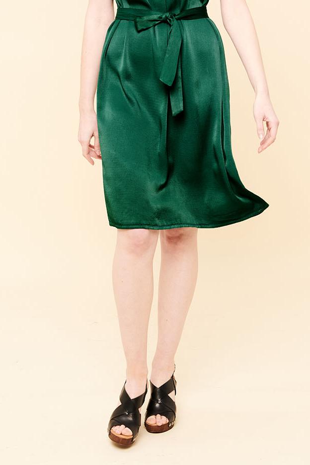 Robe longue verte satinée - Taille XL/42