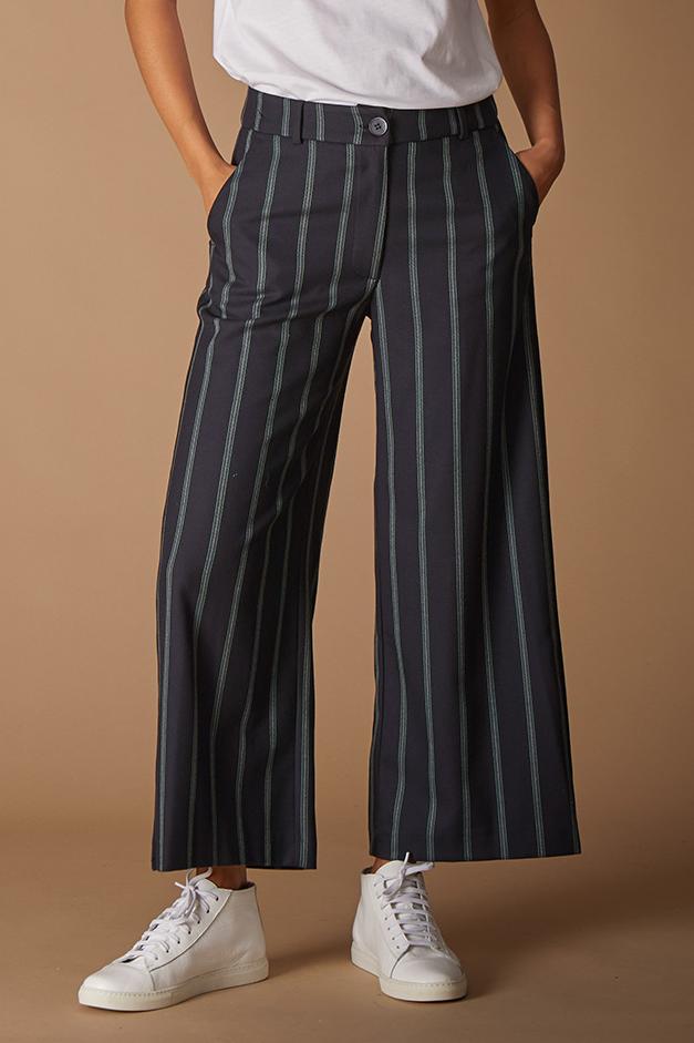 Pantalon bleu à rayures vertes - Taille L/40