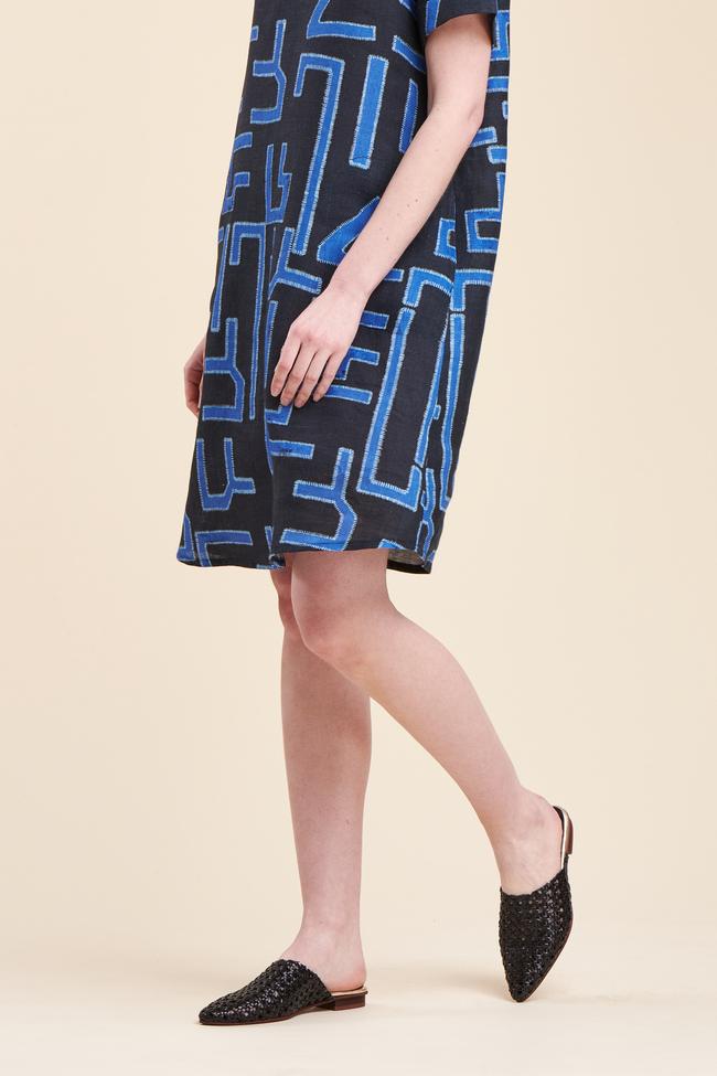 Robe courte forme trapèze en lin imprimé - M/38