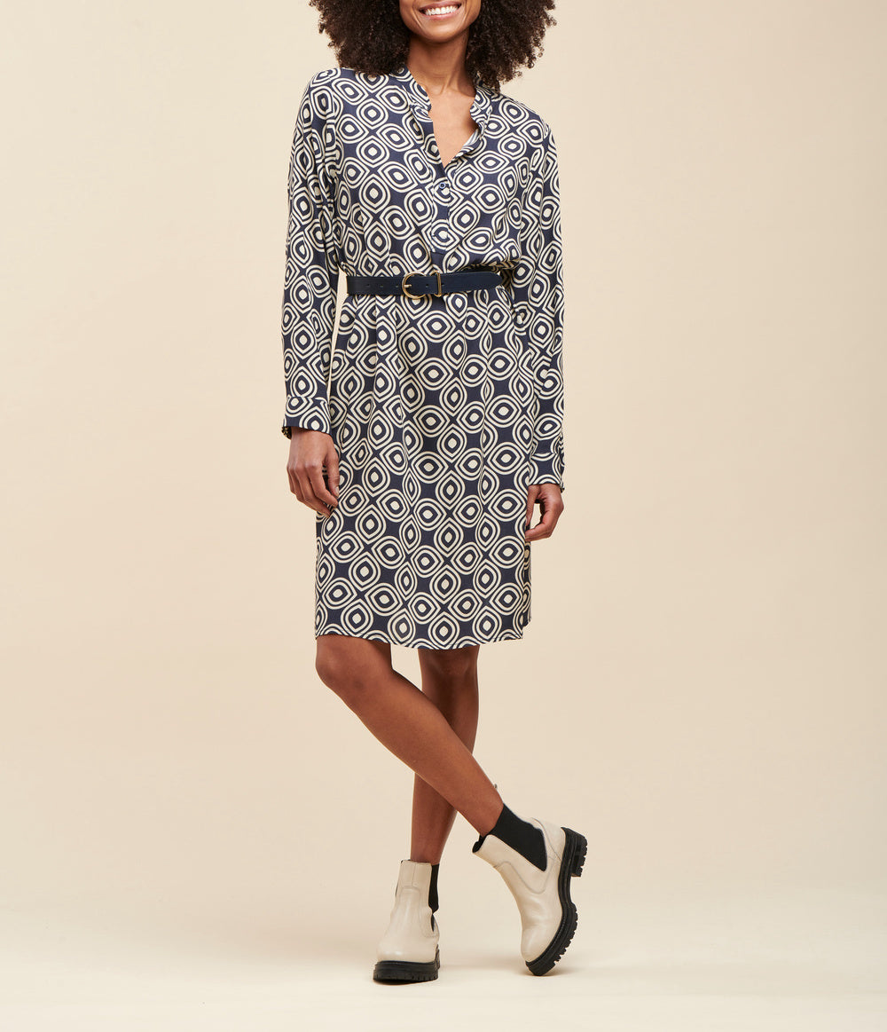 Robe courte bleu marine à motifs La Fée Maraboutée - 36