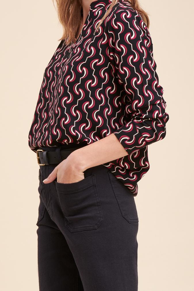Blouse noire et bordeaux à motifs - Taille L/40