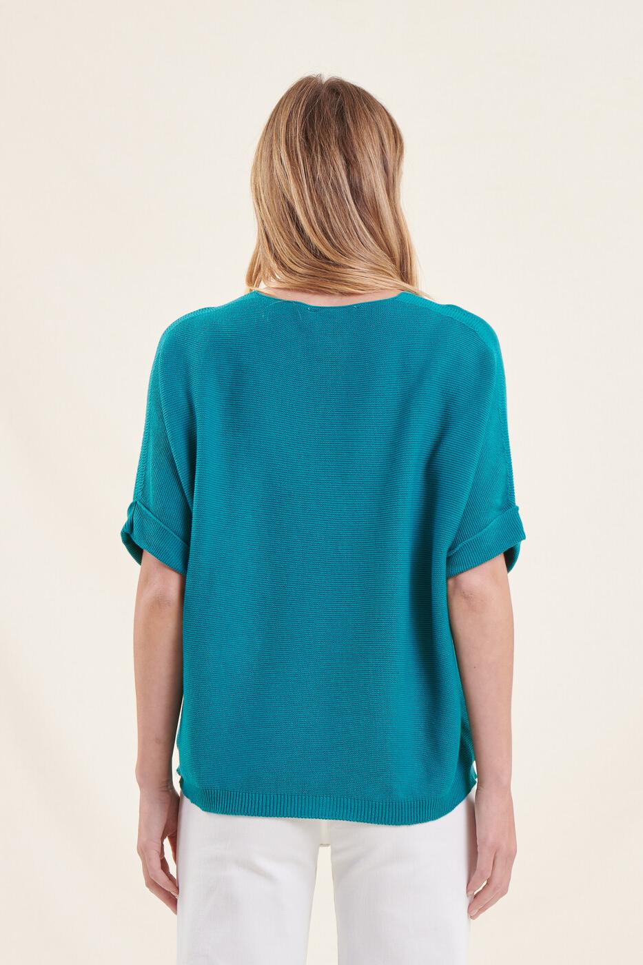 Pull vert manches courtes oversize en maille irisée -  S/36