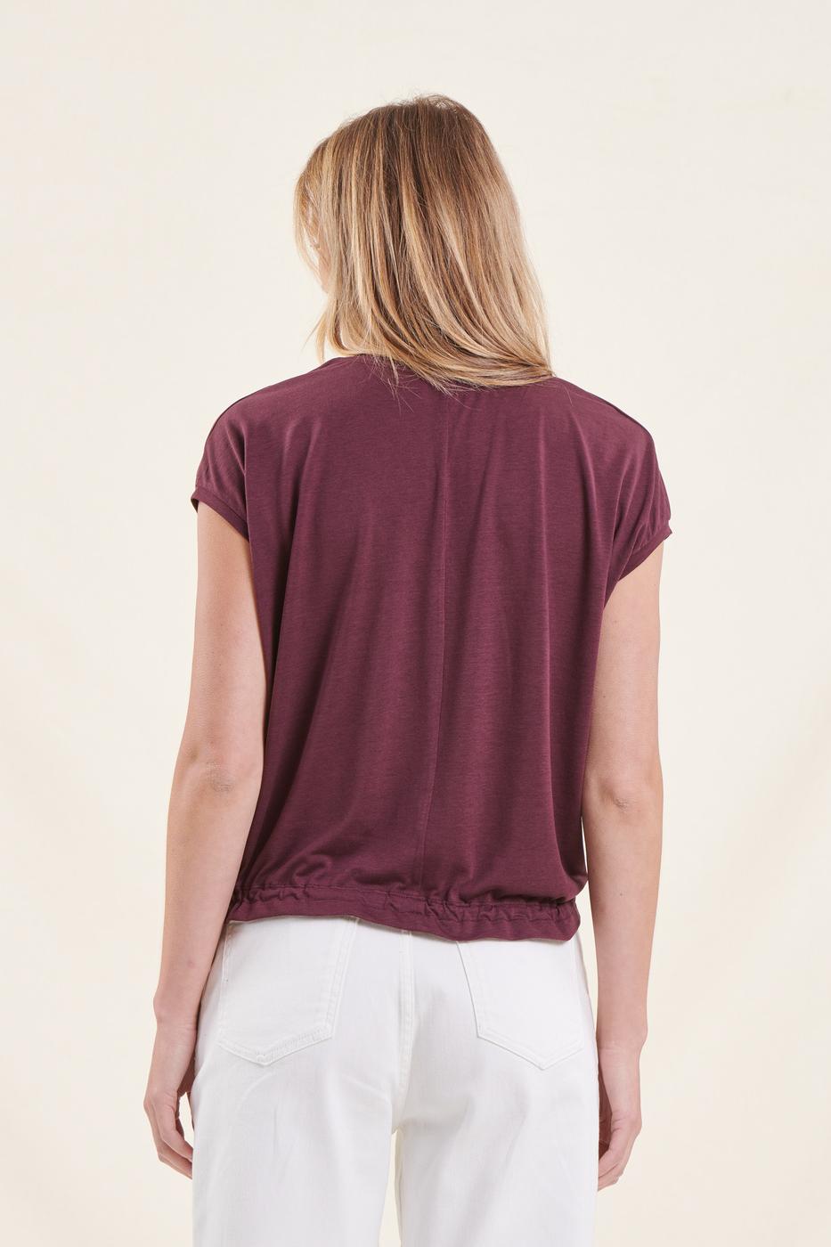 T-shirt blousant aubergine en lyocell manches courtes - M/38