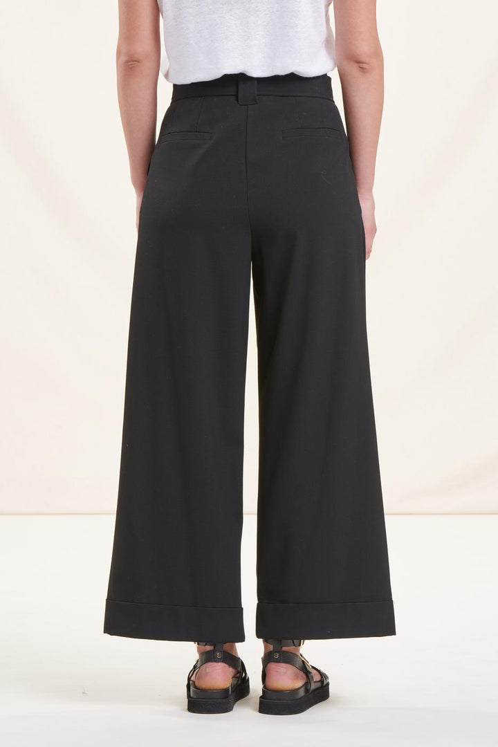 Pantalon large noir taille haute avec ceinture à nouer -  M/38