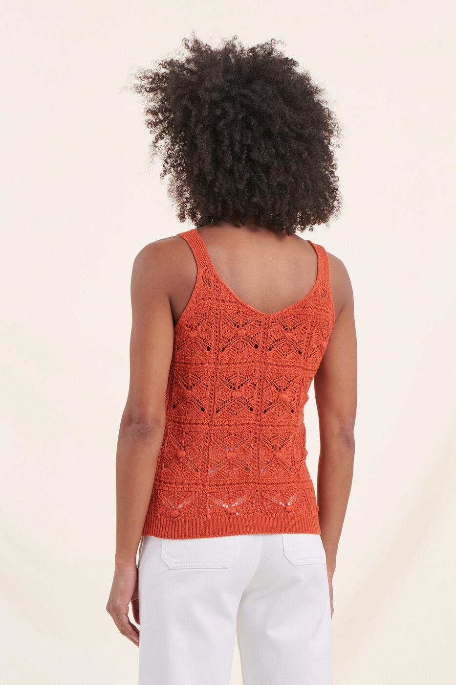 Débardeur orange en maille crochet encolure V -  XS/34