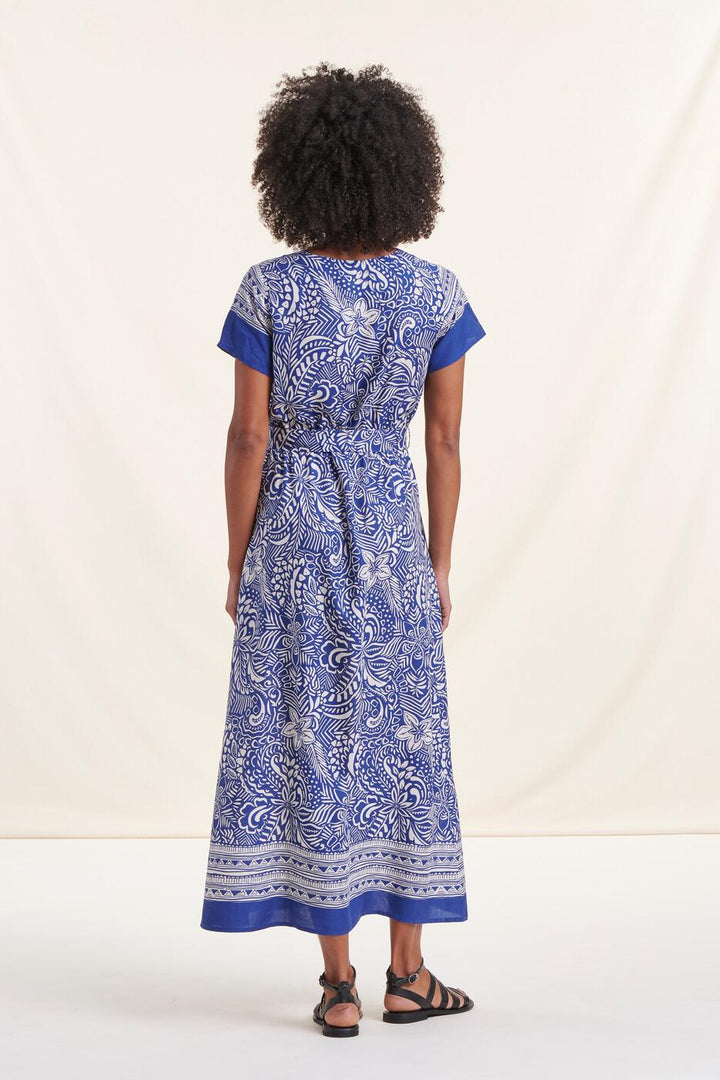 Robe longue fluide bleue à fleurs -  L/40