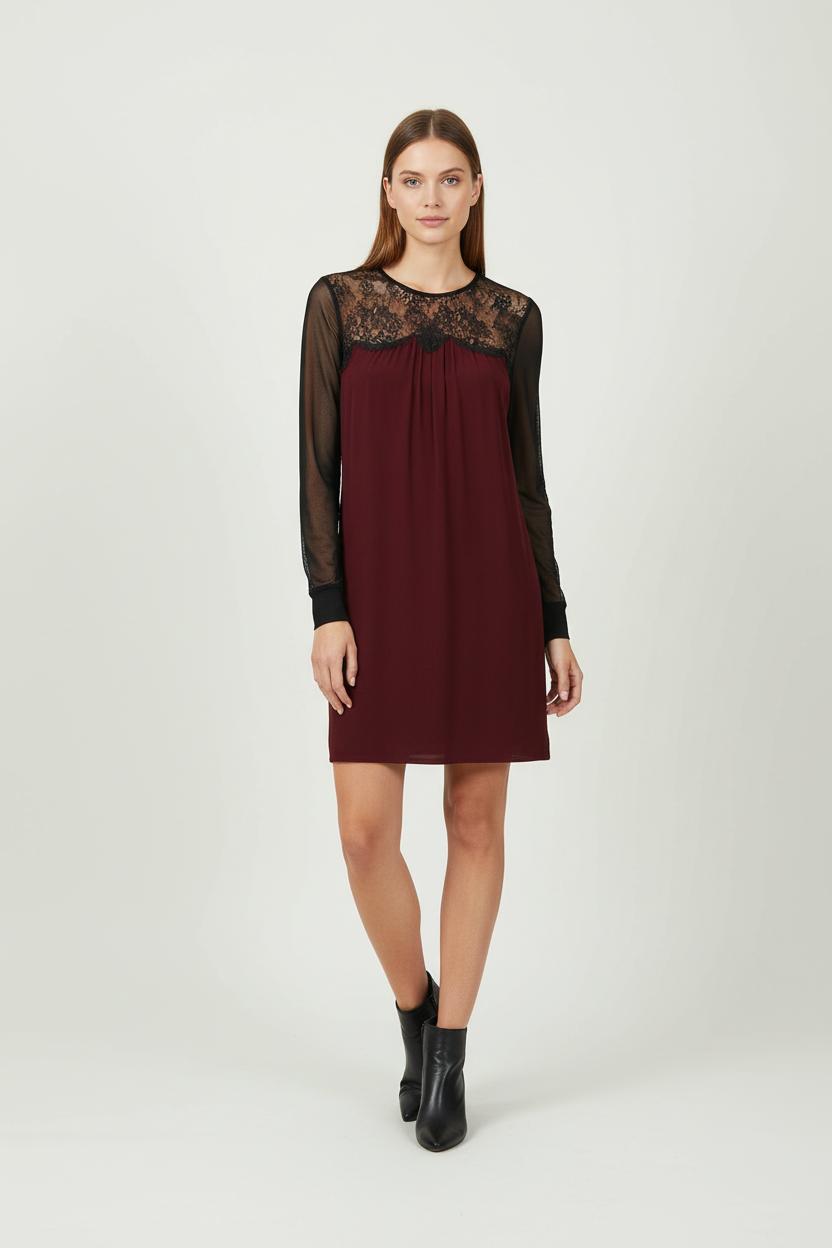 Robe Courte Bordeaux et Noire - Taille M/38 de la marque Sandro | GLLIM0101 - Vendu par Paradigme - Image 1