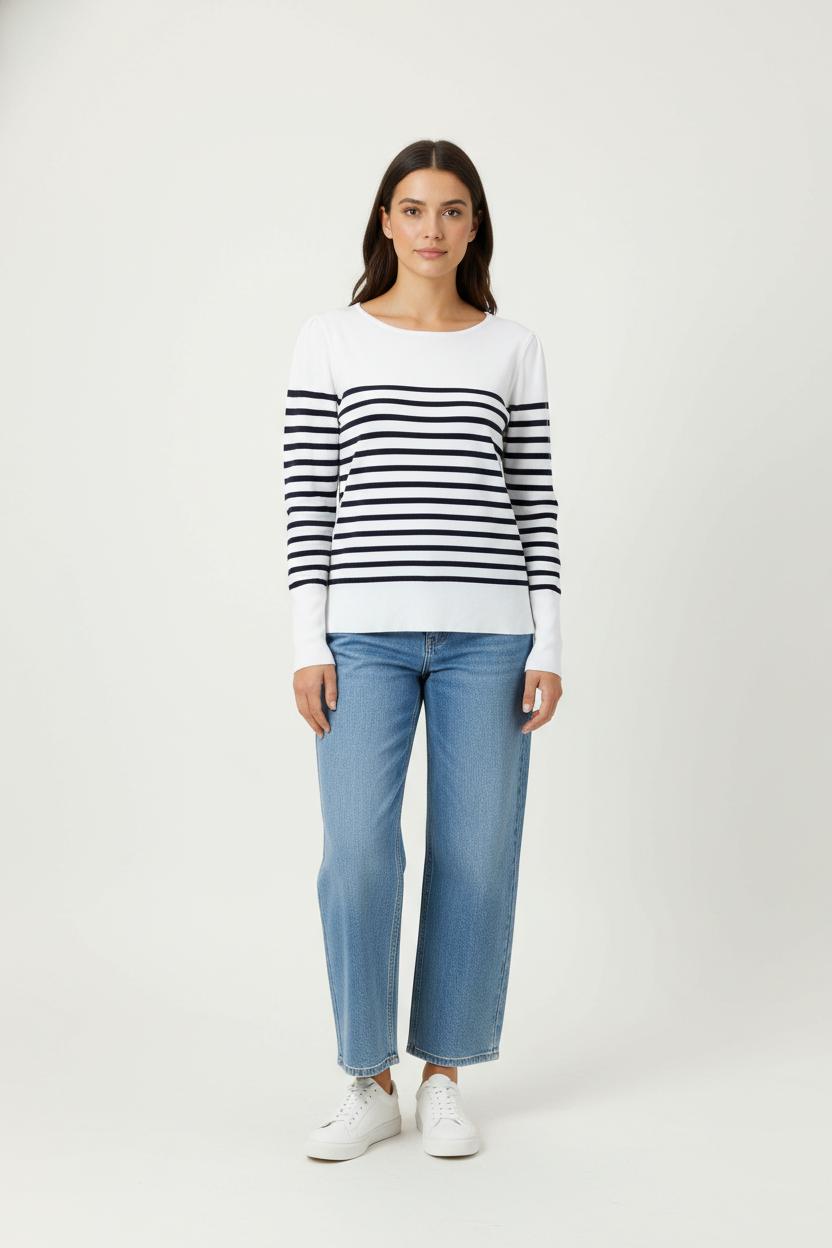 Marinière Blanche et Marine - Taille M/38 de la marque Maison 123 | GLLIM0119 - Vendu par Paradigme - Image 1