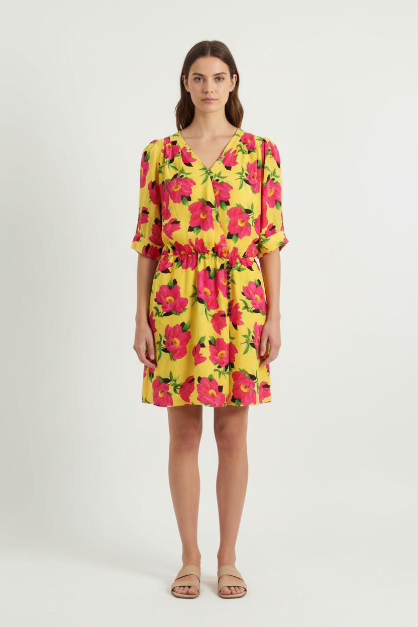 Robe Fleurie Jaune et Rose - Taille M/38 de la marque The Kooples | GLO0130 - Vendu par Paradigme - Image 1