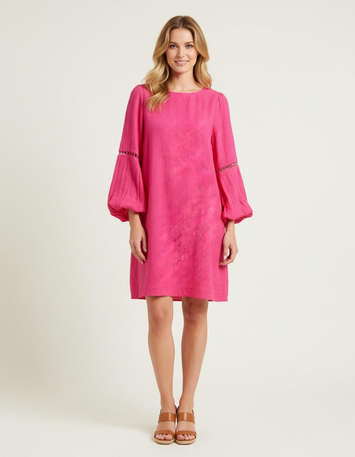 Robe Manches Ballons Avec Dentelle Fushia - Taille S/36