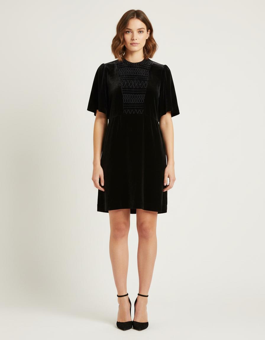 Robe Courte En Velours Avec Smocks - Taille S/36