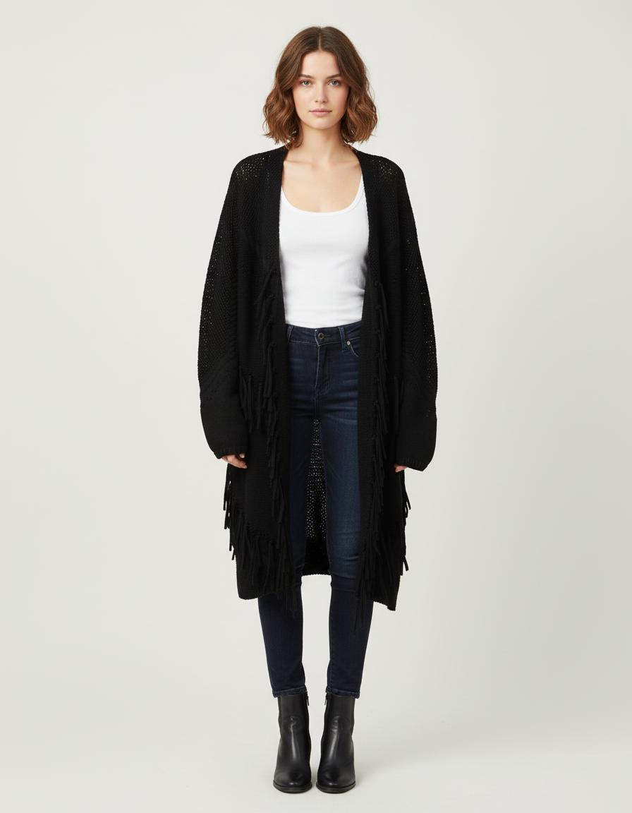 Cardigan Oversize À Franges - Taille S/36