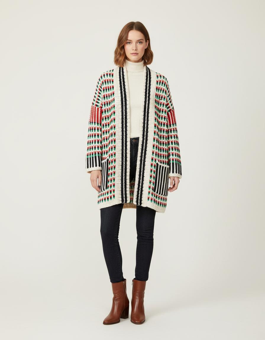 Cardigan Long En Maille Multicolore - Taille S/36