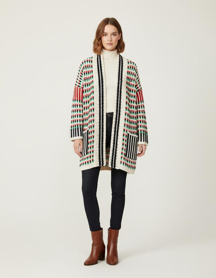Cardigan Long En Maille Multicolore - Taille S/36