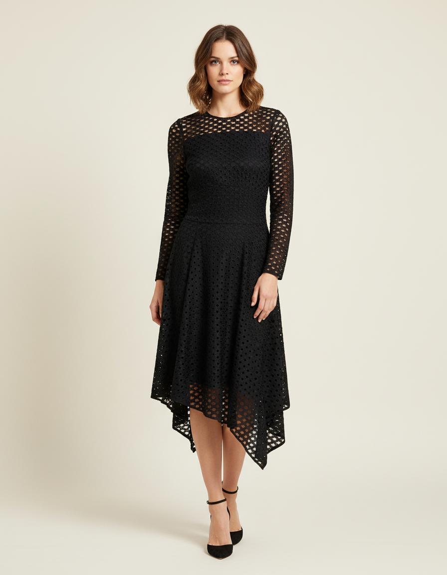 Robe Longue Asymétrique En Dentelle - Taille S/36