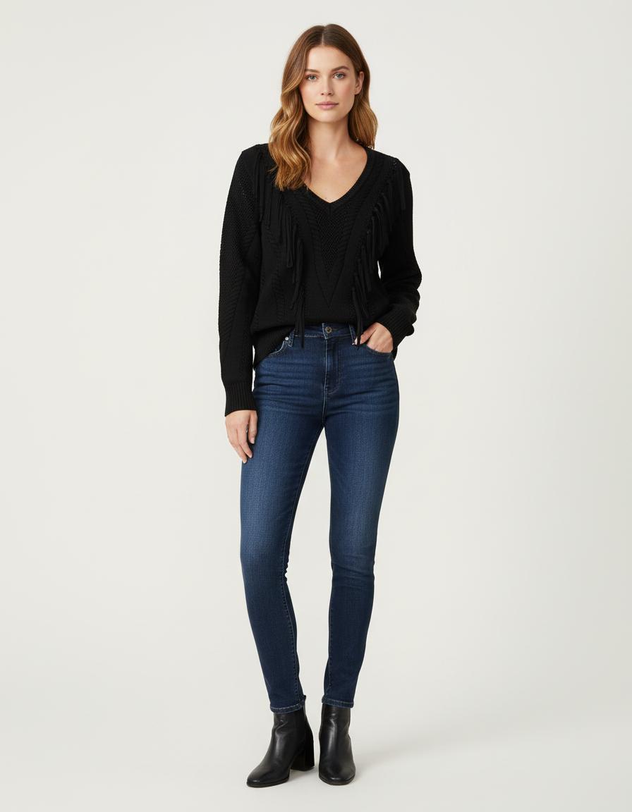 Pull En Maille Fantaisie Avec Franges - Taille M/38
